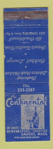 Matchbook Cover - Continental Restaurant Saugus MA WORN