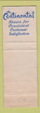 Matchbook Cover - Continental Restaurant Saugus MA WORN