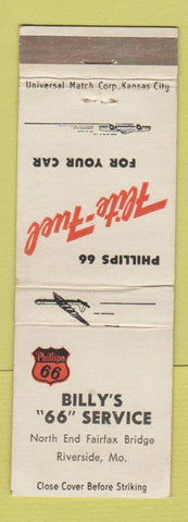 Matchbook Cover - Billy's Phillips 66 oil gas Riverside MO