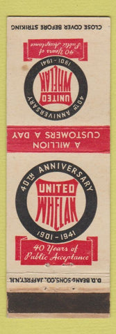 Matchbook Cover - United Whelan Stores DD Bean