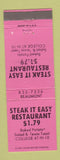 Matchbook Cover - Steak It Easy Restaurant Beaumont TX