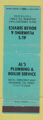 Matchbook Cover - Al's Pluming and Boiler Service Anaheim CA