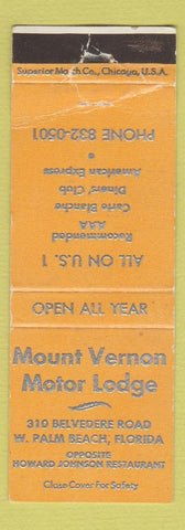 Matchbook Cover - Mount Vernon Motor Lodge West Palm Beach FL WEAR