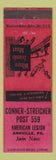 Matchbook Cover - Conner Streicher Post American Legion Annville PA