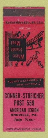 Matchbook Cover - Conner Streicher Post American Legion Annville PA