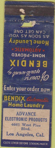 Matchbook Cover - Bendix Laundry Los Angeles CA POOR