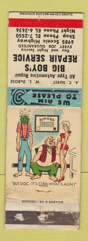Matchbook Cover - Big Boy's Repair Service hillbilly WORN