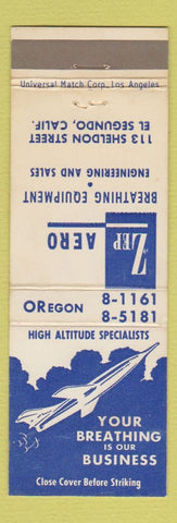 Matchbook Cover - Zep Aero Breathing Equipment aircraft El Segundo CA
