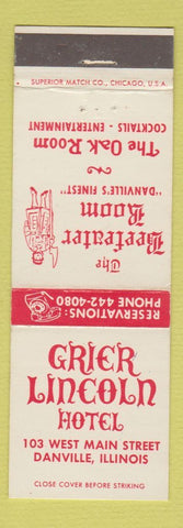 Matchbook Cover - Grier Lincoln Hotel Danville IL