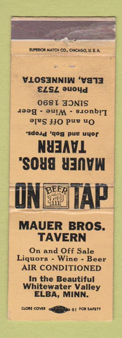 Matchbook Cover - Mauer Bros Tavern Elba MN WEAR