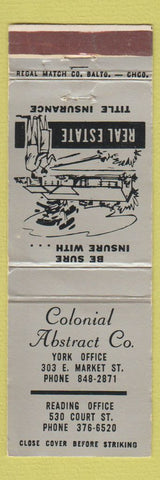 Matchbook Cover - Colonial Abstract Company York Reading PA