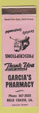 Matchbook Cover - Garcia's Pharmacy Drug Belle Chasse LA