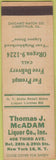 Matchbook Cover - Thomas J McAdam Liquor New York City SAMPLE