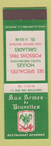 Matchbook Cover - Aux Armes de Bruxelles Restaurant Belgium Moules Grillades