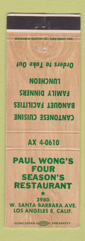 Matchbook Cover - Paul Wong's Four Season's Restaurant Los Angeles CA WEAR