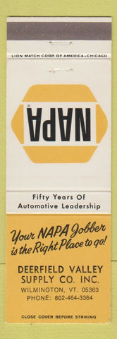 Matchbook Cover - NAPA Auto Parts Deerfield Valley Wilmington VT