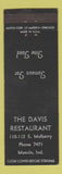 Matchbook Cover - Davis Restaurant Muncie IN