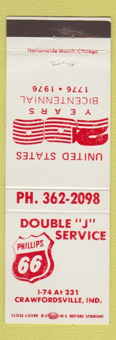 Matchbook Cover - Double J Phillipas 66 oil gas Crawfordsville IN 1976