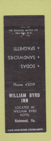 Matchbook Cover - William Byrd Inn Richmond VA