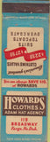 Matchbook Cover - Howards Clothes Adam Hats Fargo ND