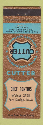 Matchbook Cover - Cutter Labs Chet Pontius Fort Dodge IA