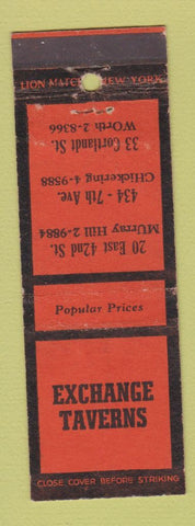 Matchbook Cover - Exchange Taverns New York City WEAR