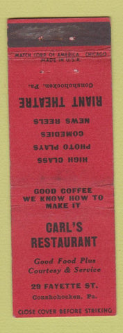 Matchbook Cover - Carl's Restaurant Conshohocken PA WEAR