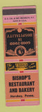 Matchbook Cover - Bishop's Restaurant Bakery Hershey PA