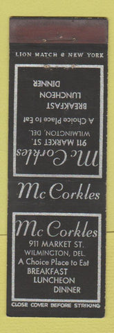 Matchbook Cover - McCorkles Restaurant Wilmington DE