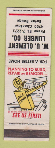 Matchbook Cover - WU Clement Lumber Baton Rouge LA
