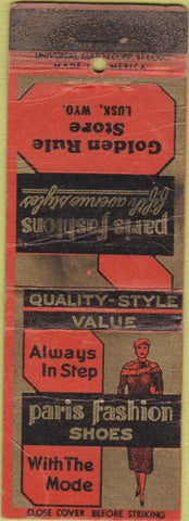 Matchbook Cover - Paris Fashions girlie shoes Lusk WY WORN