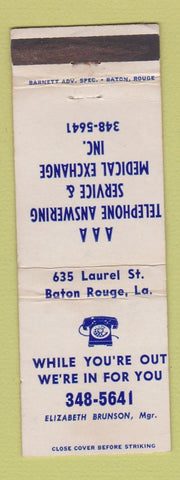 Matchbook Cover - AA Telephone Answering Service Baton Rouge LA WEAR