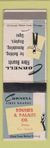 Matchbook Cover - Cornell Fibre Boards Rounds Palmer Dallas Fort Worth TX