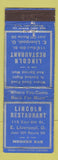 Matchbook Cover - Lincoln Restaurant East Liverpool OH WEAR