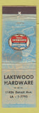 Matchbook Cover - Lakewood Hardware STAINED