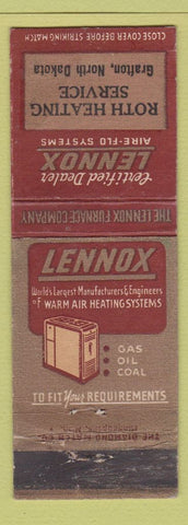 Matchbook Cover - Lennox Air Heating Roth Grafton ND WEAR