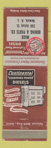 Matchbook Cover - Continental Diesel Motors Mack Boring & Parts Newark NJ