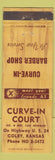 Matchbook Cover - Curve In Court Motel Barber Shop Colby KS