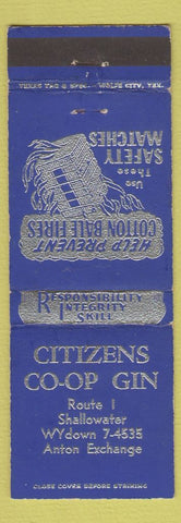 Matchbook Cover - Citizens COOP Gin Shallowater TX cotton