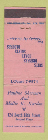 Matchbook Cover Pauline Sherman Mollie Kardon Women's Clothes New York City WEAR