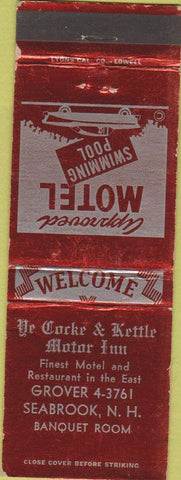 Matchbook Cover - Ye Corke Kettle Motor Inn Seabrook NH