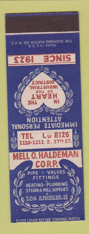 Matchbook Cover - Mell O Halderman Pipe Valves Fittings Los Angeles CA SAMPLE