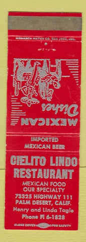 Matchbook Cover - Cielito Lindo Restaurant Mexican Palm Desert CA WEAR