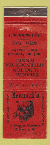 Matchbook Cover - Renwick's Restaurant Princeton NJ WEAR