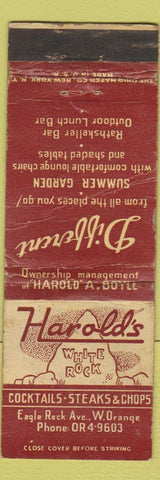 Matchbook Cover - Harold's White Rock Restaurant West Orange NJ WORN