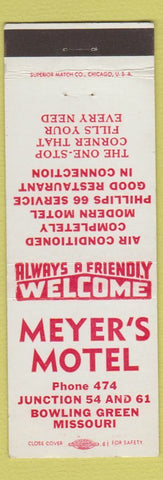 Matchbook Cover - Meyer's Motel Bowling Green MO