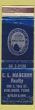 Matchbook Cover - EL Maberry Real Estate Harlingen TX WEAR