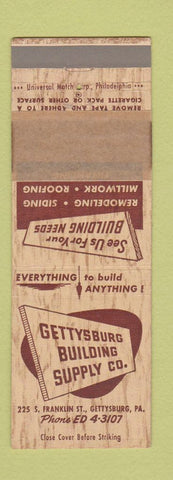 Matchbook Cover - Gettysburg Building Supply PA