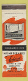 Matchbook Cover - Homeseekers' Federal Savings Baltimore MD
