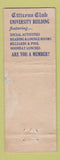 Matchbook Cover - Citizens Club Syracuse NY WORN